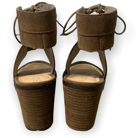 Sole Society Heels Women’s Size 7 Suede Lace Up Block Sandals in Dark Taupe - Picture 4 of 12